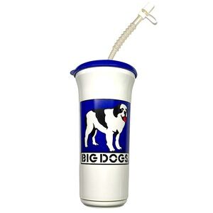 Big Dogs Blue and White Tumbler with Lid and Straw Vintage New.